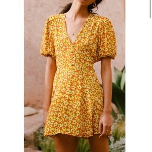 faithfully the brand floral yellow mini dress